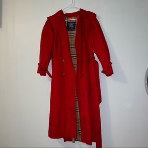 RED BURBERRY GABARDINE TRENCH COAT